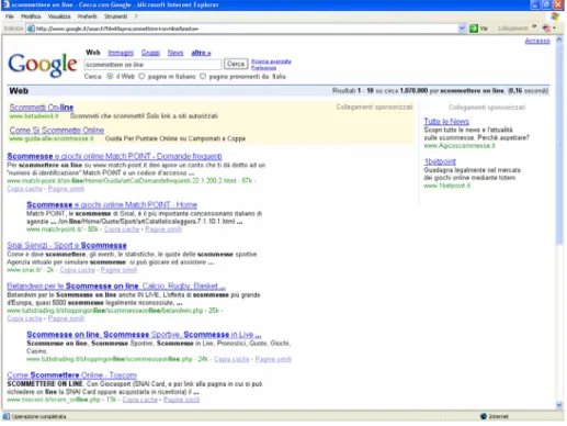 Figura 8.4 scommettere on line nel motore di ricerca. 