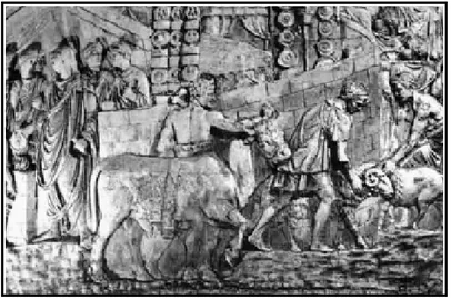 Figura 4: Colonna Traiana, Traiano purifica l’esercito con i Suovetaurilia, Roma. 