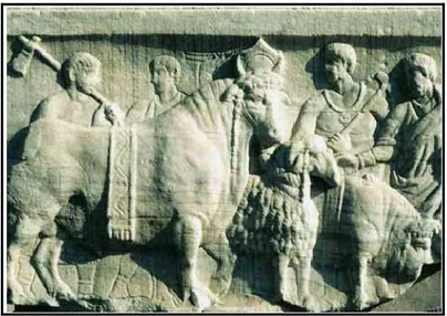 Figura 2: Roma. Foro Romano, rilievo rappresentante un Suovetaurilia. 