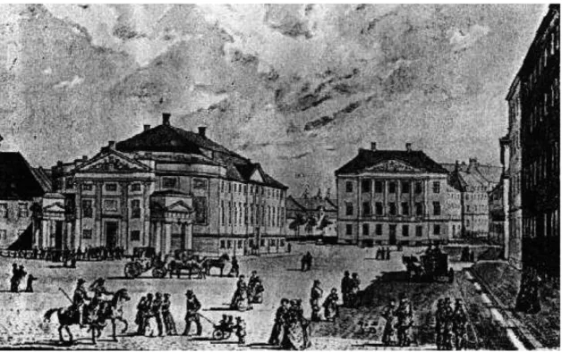 Figura 2: L'esterno del Teatro Reale in un'illustrazione del 1850. 