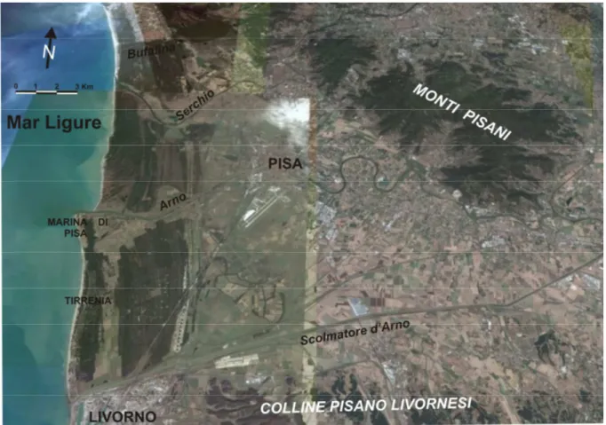 Fig. 1.2 – Foto satellitare della Pianura  di Pisa tratta da Google Earth (2007). 