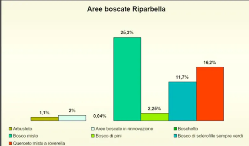 Fig. 3.9 Percentuale aree boscate presenti nel Comune di Riparbella 