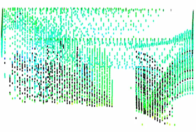 Figura 4. 7 Disposizione dei dati rilevati per lo stadio “bianco” relativo al set di dati grezzi vista in prospettiva
