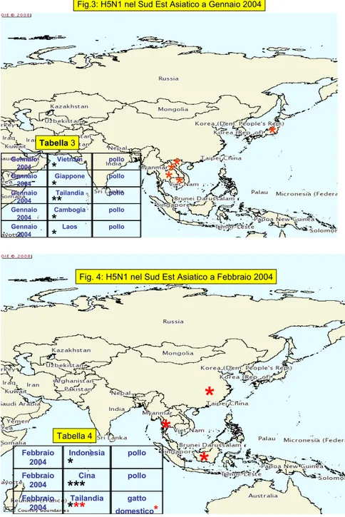Fig. 4: H5N1 nel Sud Est Asiatico a Febbraio 2004
