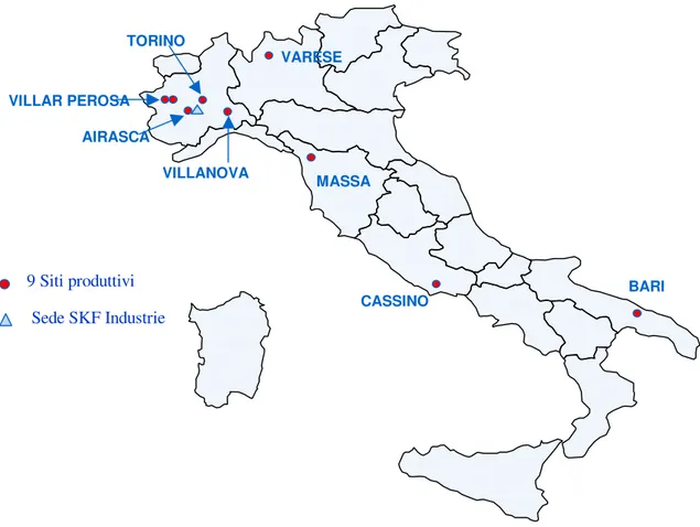 Figura 2.1: Stabilimenti produttivi SKF in Italia 