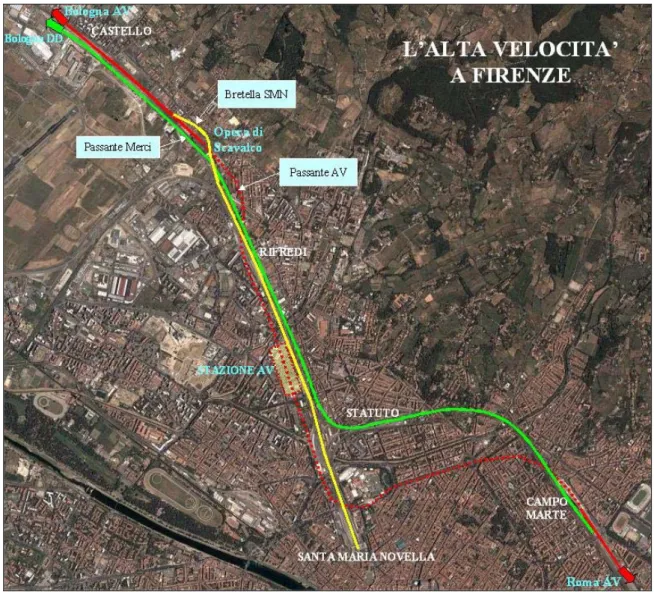 Figura 3.4-3 Interventi infrastrutturali per l’Alta Velocità a Firenze 