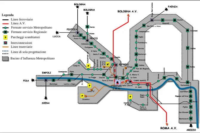 Figura 3.5-1 Schema della rete e delle stazioni del Servizio Ferroviario Metropolitano 