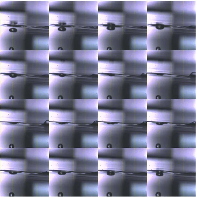 Fig. 5.10 – Fotogrammi estratti dal file 42301030615, relativi alla prova in HFE-7100, con  diametro dell’ugello pari a 1mm, distanza dalla superficie libera 6mm e portata di 1,5 Volt 