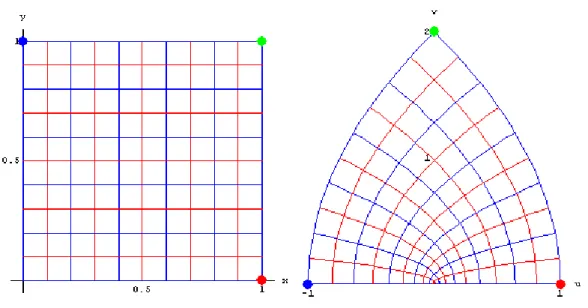 Figura 0.2: Rappresentazione grafica della trasformazione conforme f (z) = z 2 : la trasformazione preserva gli angoli tra le curve.