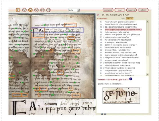 Figura 1 – Esempio di GUI di un software per la consultazione di un manoscritto medievale  (tratto da B