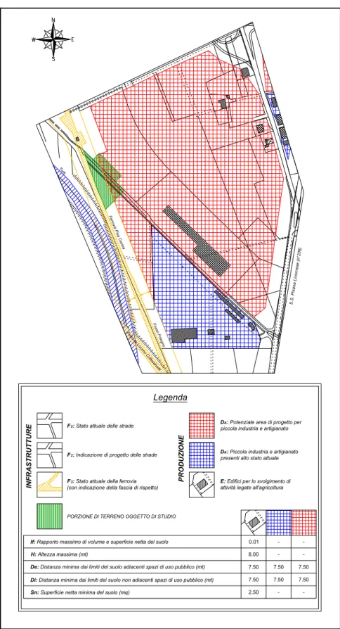 Figura 1: P.R.G. approvato nel 1976 riguardante la porzione di terreno oggetto  di studio e le aree limitrofi 