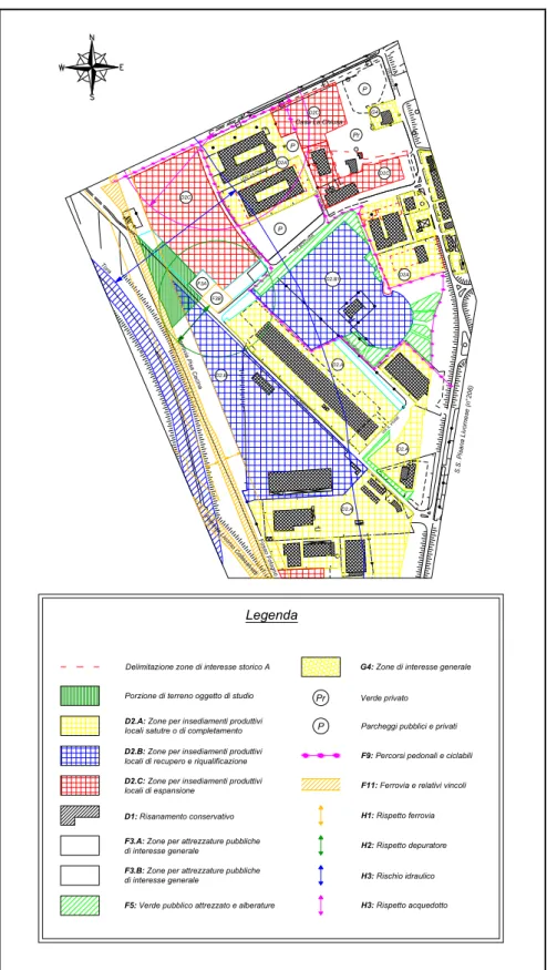 Figura 3: P.R.G. approvato nel 1998 riguardante la porzione di terreno oggetto  di studio e le aree limitrofi 