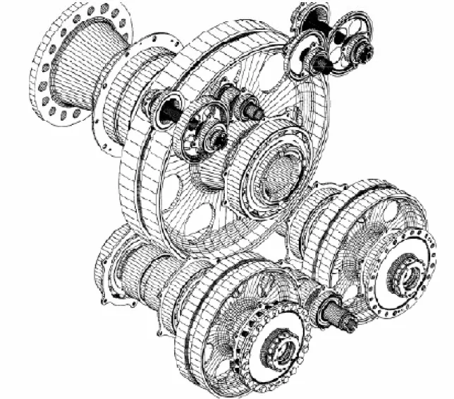 Figura 1.10 – Schematizzazione 3D di una moderna trasmissione di potenza ad 
