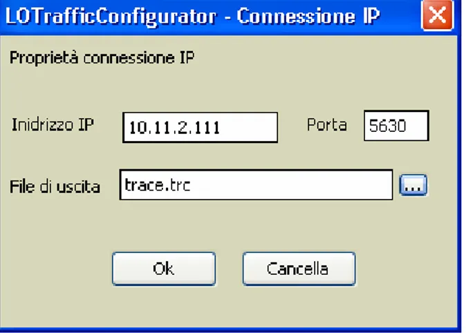 Figura 19: Finestra di dialogo per accedere alla connessione live con il sensore 