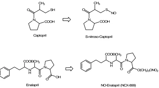 Figure 13.  Chemical structures of the ACE-inhibitor drugs captopril and enalapril and of their  NO-releasing hybrids