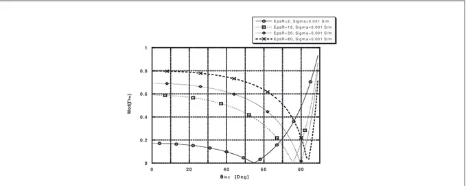 Figura 1 . 7 –  Andamento del modulo del coefficiente di riflessione nel caso di polarizzazione parallela al variare 