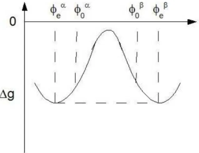Fig. 1.4: Typical double-well curve of the free energy of a symmetric binary mixture.