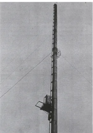 Figura 3 – Montaggio di una antenna strallata cilindrica con l’uso di una piattaforma di  sollevamento esterna