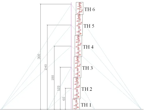 Figura 20 – Disposizione delle time histories lungo lo sviluppo dell’antenna strallata