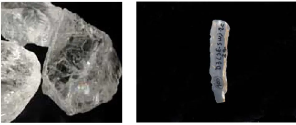 Fig. 31  – Campione geologico e lamella in Cristallo di Rocca proveniente dal sito di Pian di Cerreto 