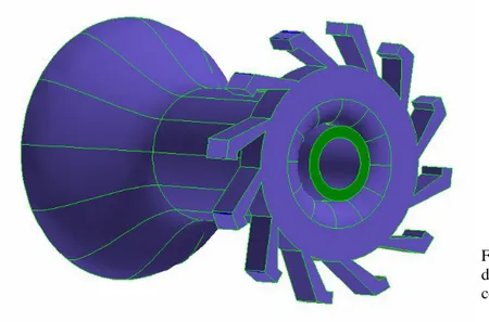 Figura  4.8  -  Dettaglio  del  modello  del bruciatore AASB e dello swirler  con SS = 10