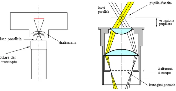 Fig. 4.2 –Schema ottico della ripresa in luce parallela e dell’estrazione pupillare 