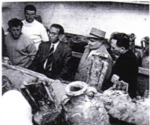 Fig. 5 - Spargi, 1958. Nino Lamboglia (al centro) con i  suoi collaboratori subacquei