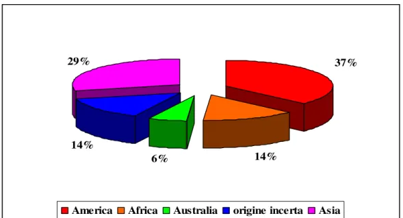 Fig. 2. Provenienza degli insetti fitofagi introdotti in Italia dal 1990 al 2007. 