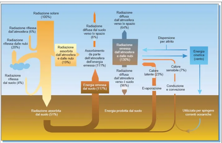 Figura 16: Scambio radiativo ed influenza dell'effetto serra atmosferico espressi in percentuale 