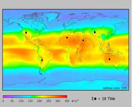 FIG 3.1 : Risorse globali di  energia solare. I colori  indicano l'energia media che 