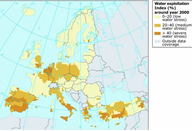 Fig 3 - Indice di sfruttamento dell'acqua in Europa     (EEA, Eionet, IRENA). 
