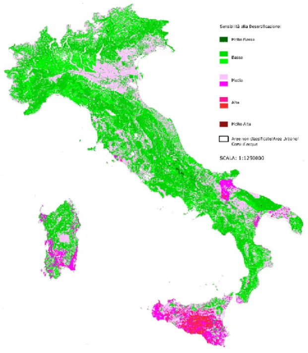 Fig 5 - Sensibilità alla desertificazione in Italia (  www.segretariatosociale.rai.it  )