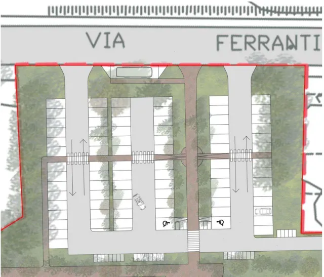 Figura 3-3- Estratto di planimetria generale con in evidenza la sistemazione dei parcheggi 