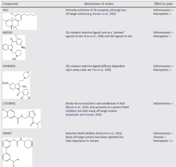 Table 1.  The pharmacology of some of the CB1/CB2  selective compounds. 