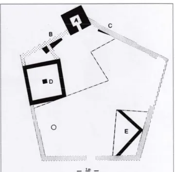 Fig. 5 Planimetria della rocca di Montecatini (scavi 1995-1996). Da MILANESE M., BALDASSARRI M.,  L’archeologia del XIV secolo in Valdinievole, Buggiano, 2000