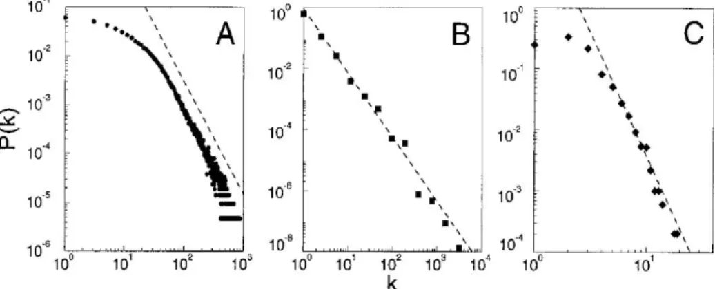 Figure 1.1: A figure taken from [?] which shows the emergence of a power law distribution for real networks