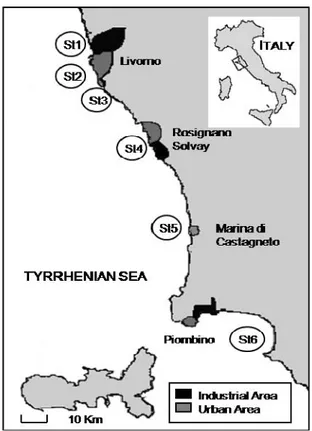Fig. 3.2.   Map of  the province of Livorno where seawater samples were collected. 