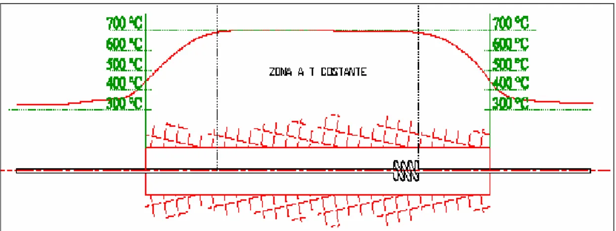 Figura 4.4. Profilo termico per una temperatura di 700°C di set point in funzione della lunghezza del  reattore