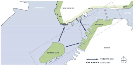 Fig. 16  – Harbor District: la realizzazione del parco fluviale di Manhattan offrirà nel loro  complesso 400 acri di spazio pubblico verde ed attrezzato sul waterfront, pari quasi alla 