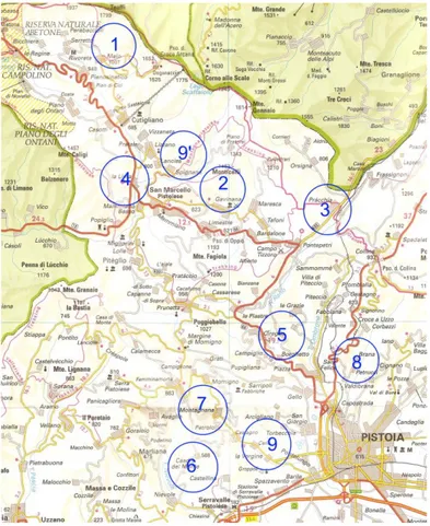 Figura 11: Le località di provenienza dei campioni esaminati 