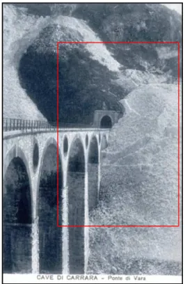 Figura 16:Particolare di un ponte di Vara ai primi del 900 (Comune di Carrara, Settore Marmo)