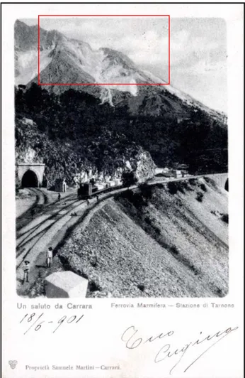 Figura 24: Fossa del Cardellino vista dal Tarnone primi del 900 (Comune di Carrara, Settore Marmo)