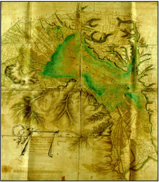 Fig.  2.2.7    Mappa  del  XVIII  sec.  Bacino  del  Bientina  –  (Archivio  di  Stato  di  Lucca,  Acque  e 