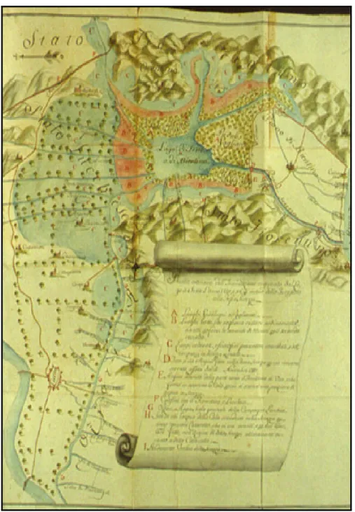 Fig. 2.2.1 Mappa del XV sec. Lago di Bientina - (Archivio Storico di Lucca, Offizio sopra il 