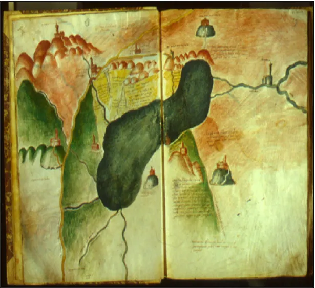 Fig. 2.2.3 Mappa del XV sec. Lago di Bientina - (Archivio di stato di Lucca, Capitoli 9) In questa 