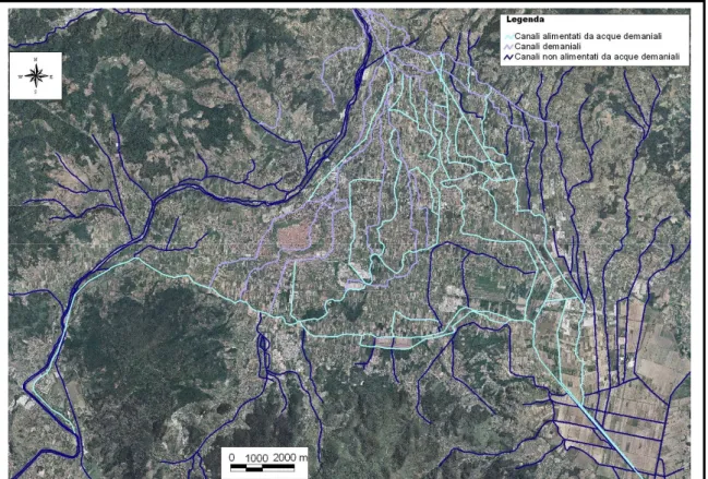 Fig. 6.1.1 Mappa della rete idrografica della Pianura di Lucca opportunamente digitalizzata