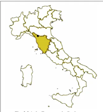 Fig. 2.2.1: La Toscana e la Garfagnana Qualcuno l’ha definita “l’isola verde della Toscana” ed in effetti mai nome fu più appropriato