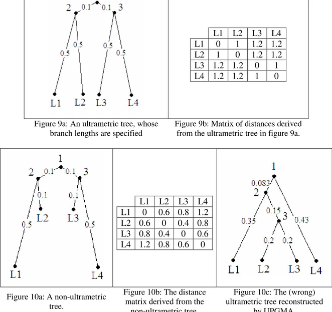 Figure 9b: Matrix of distances derived  from the ultrametric tree in figure 9a. 