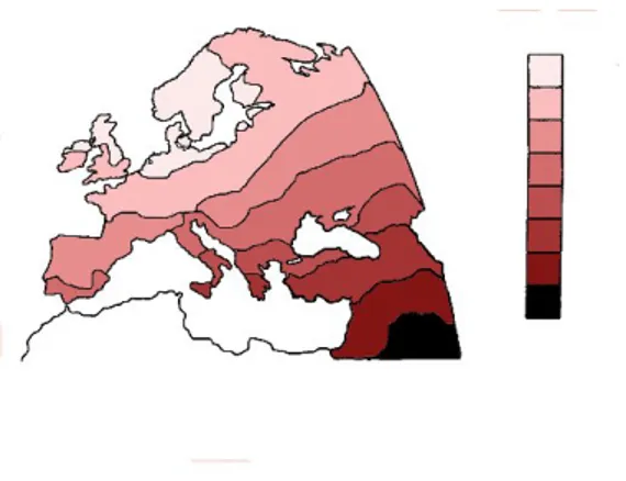 Figura 2: Cline Sud-Est Nord-Ovest di diffusione della cultura neolitica.