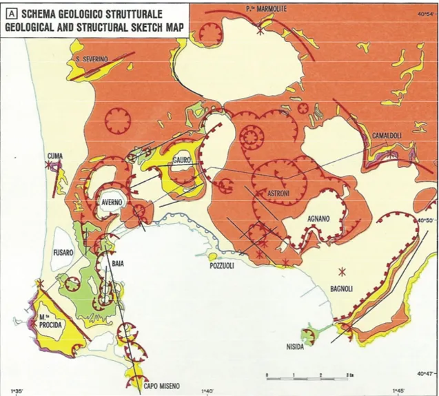 Figura  2.1  Schema  geologico-strutturale  del  distretto  vulcanico  Napoletano–Flegreo  (Rosi  e  Sbrana, 